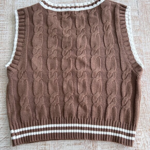 Love Tree Brown and White Cable Knit Vest Size Large - Picture 6 of 6